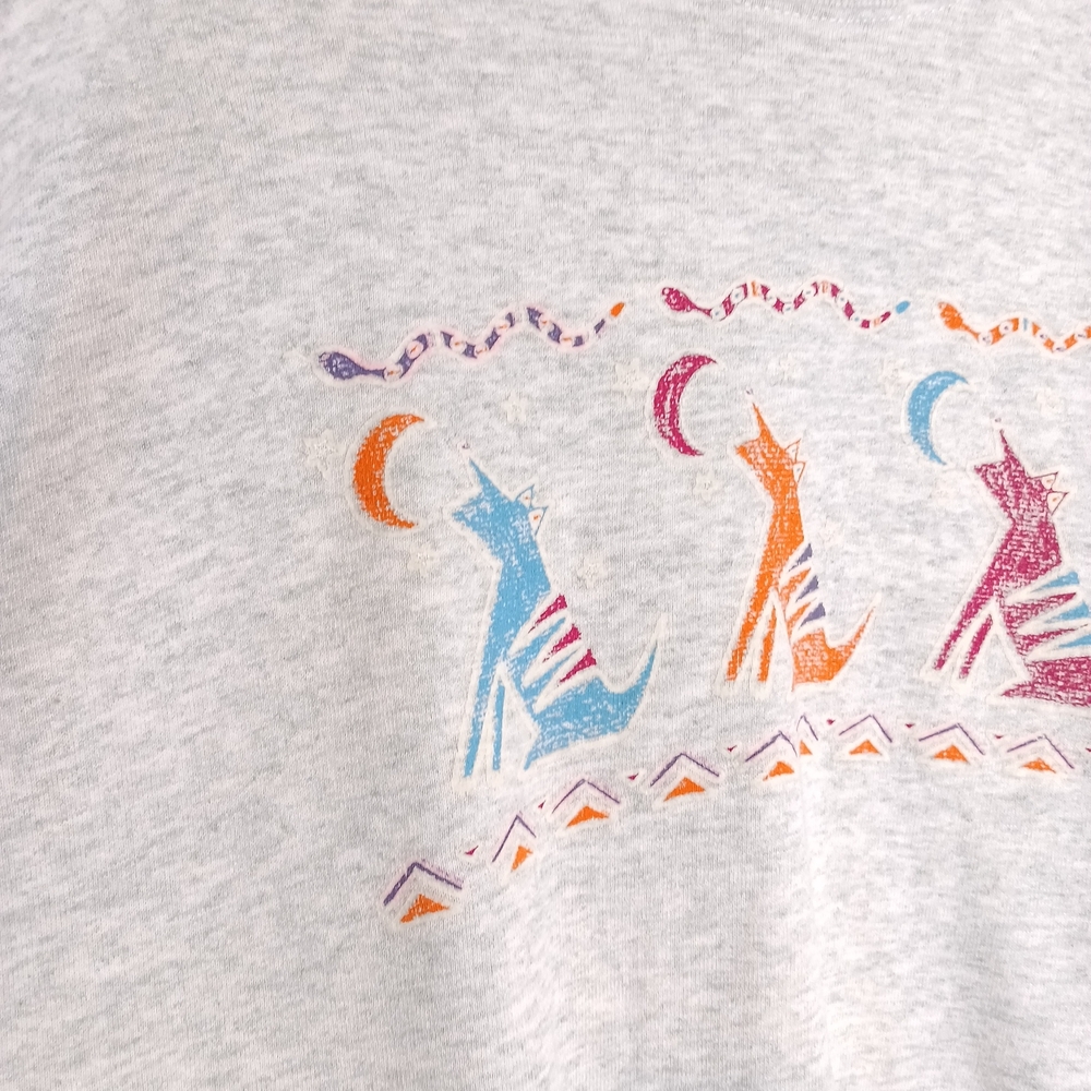 Vintage 90s Fruit of the Loom Heavy Cotton Southwest Wolf Graphic Sweatshirt XL - Picture 2 of 7
